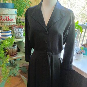 Vintage 1950s Rockabilly Dress Black with Sheen Lucy Fit and Flare Large…
